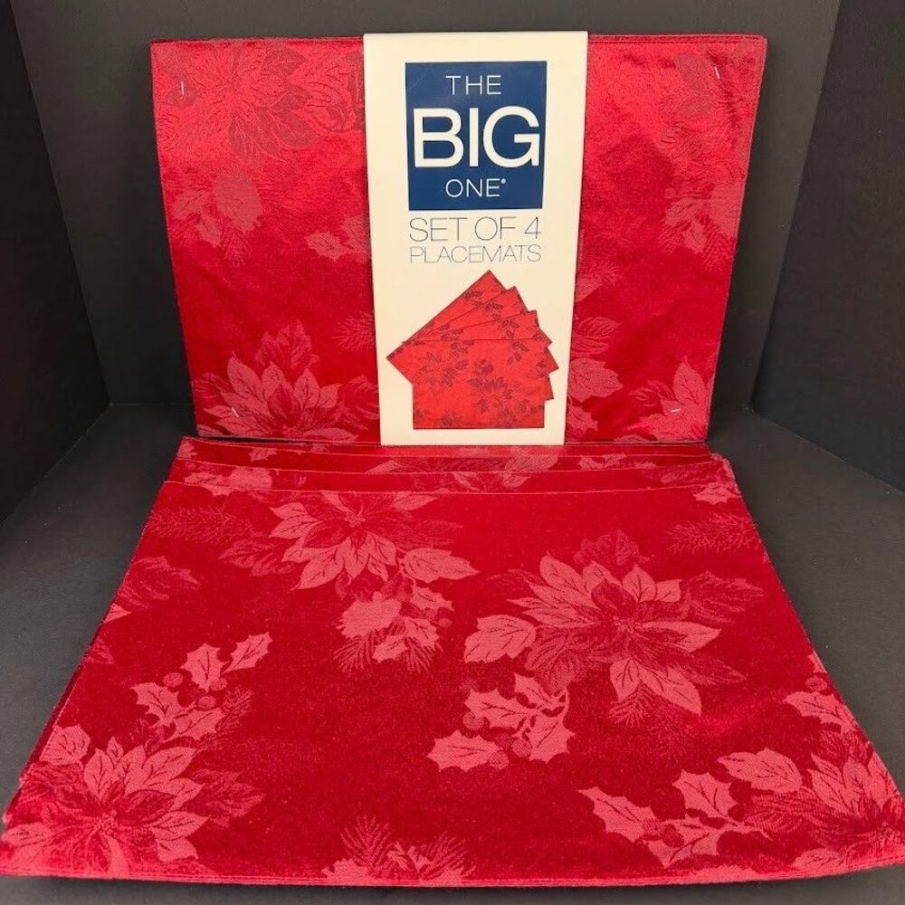 Set of 8 "The Big One" Red Poinsettia & Holly 13x18 Placemats, Holiday/Christmas
